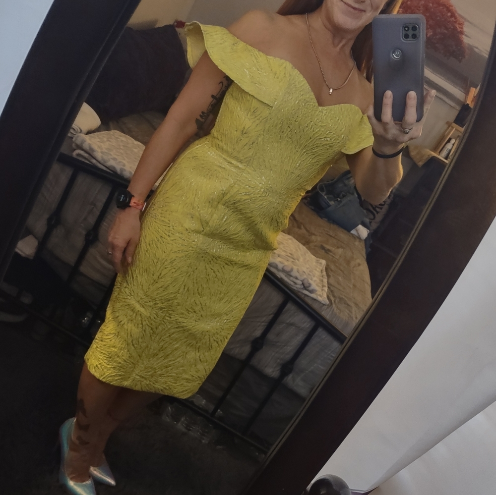 Alberto Makali Yellow and Silver Evening Dress NWT Size 6